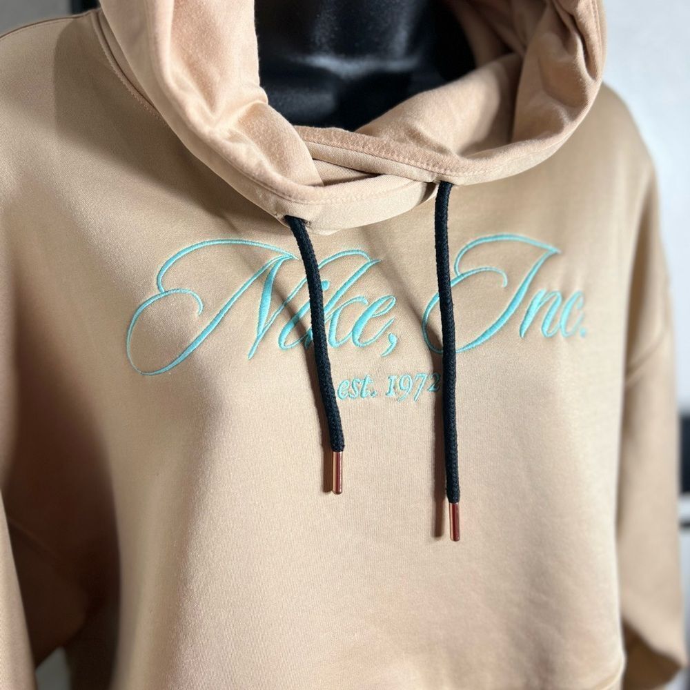 Nike cropped fleece hoodie Oversized beige Size Small - Picture 5 of 16